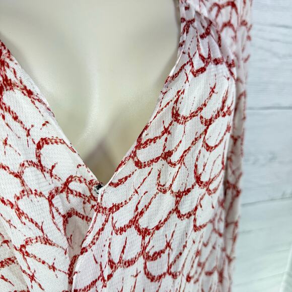 Derek Lam Crosby 10 medium 100% silk white red sheer wrap drape blouse luxury - Picture 7 of 10